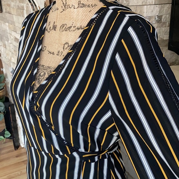 Jane Plus One black and gold pinstripe long cut out sleeve maxi wrap dress - Picture 10 of 16